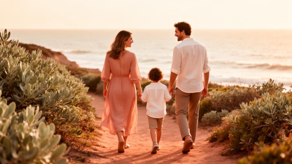 Family traveling to the seaside